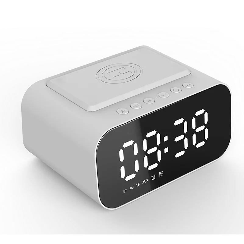 Digital Alarm Clock Bluetooth Speaker FM Radio Wireless Charger Phone Charging Pad  USB Fast Charger Table Clock