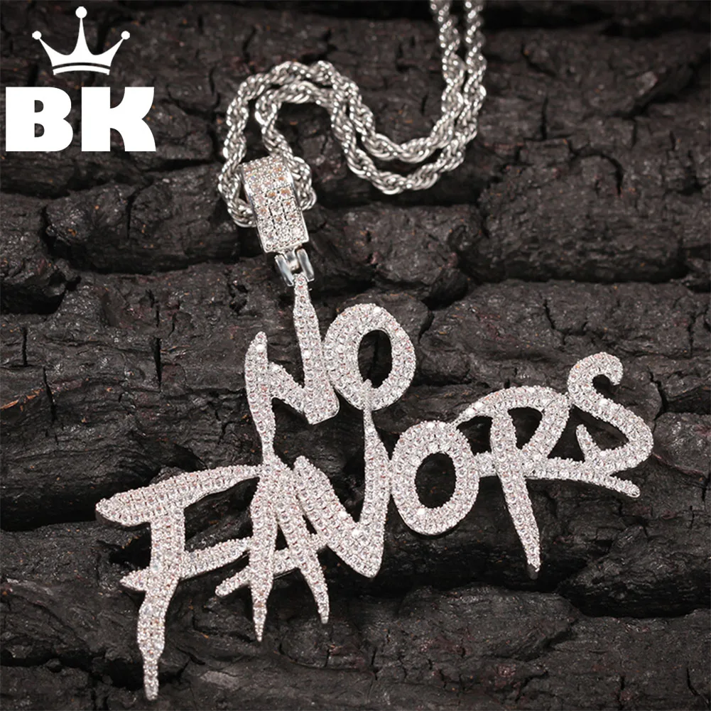 

THE BLING KING Letter NO FAVORS Pendant Necklace For Men 18K Gold Plated Hip Hop Full Iced Out Cubic Zirconia Rock Charm Jewelry