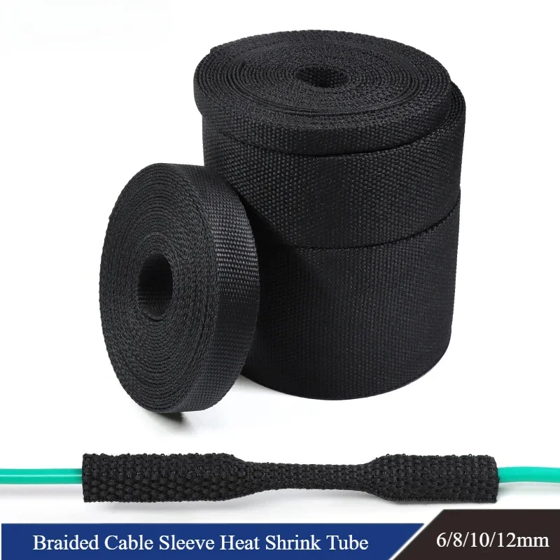 Braided Cable Sleeve Heat Shrink Tube 6/8/10/12mm Insulation Flam Retardant PET Auto Line Organizer Wire Wrap Sheath Protection