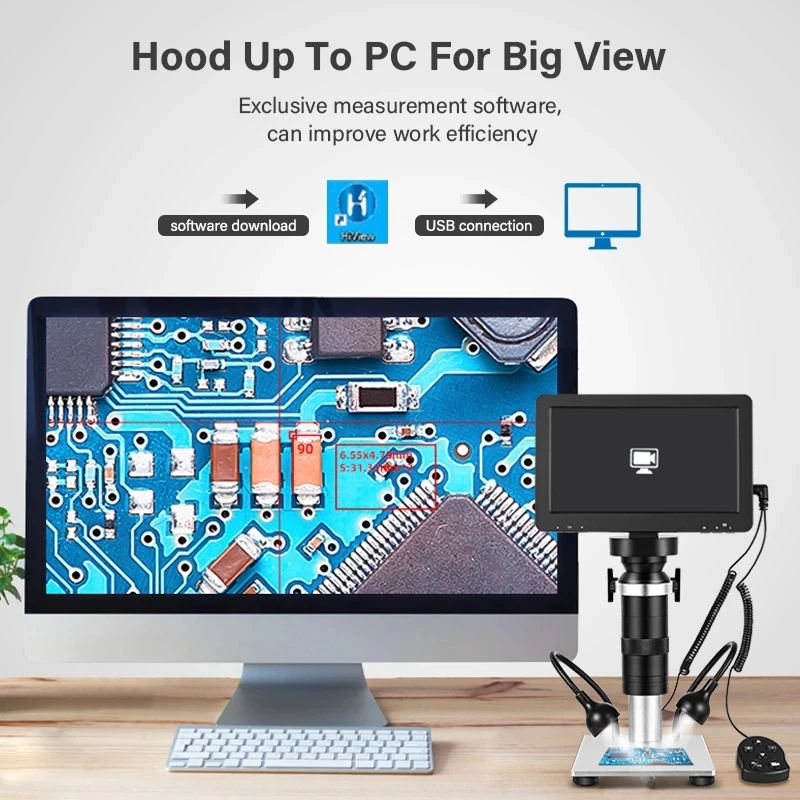 7 Inch LCD Display 130X Zoom C-Mount Lens USB Digital Microscope Electronic Video Microscope Camera For Soldering Phone Repair