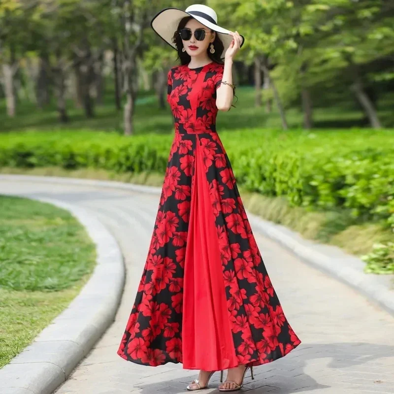 

2024 Women's Summer Vestidos Appear Thin Elegant Lady Vacation Dress Comfortable Fashion Temperament Ladies Chiffon Dress B22
