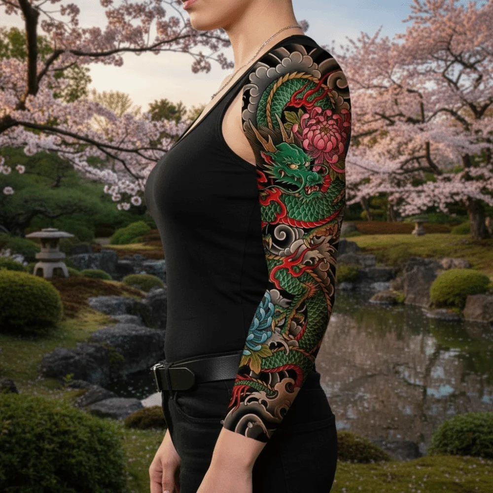 Japanese Demons Arm Sleeve Tattoo Sticker Koi Fish Flower Japanese Style Temporary Tattoos Geisha Dragon Water Transfer Tattoo
