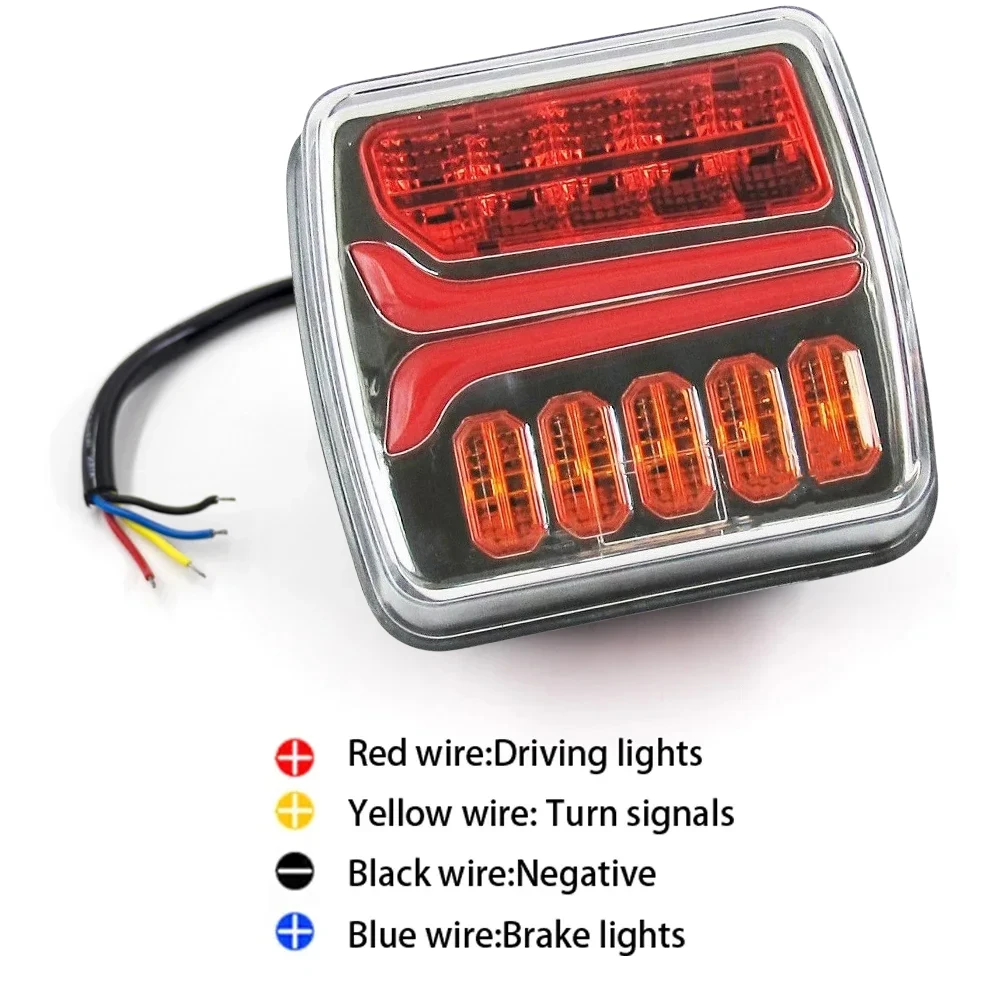 2 sztuki 12V 24V 4 cale LED kwadratowe tylne światło rejestracyjne płynący sygnał skrętu migacz światła stopu hamowania ciężarówka przyczepa ciągnik RV