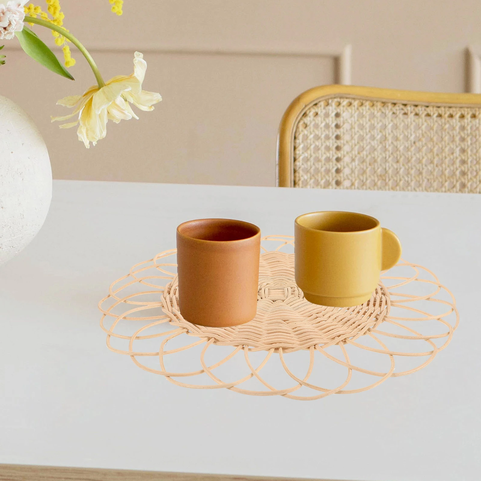 

Rattan Pot Holder Woven Coaster 28cm Placemat Reusable Cup Pad Soup Basin Mat Table Place Mats Bohemian Retro Home Decor