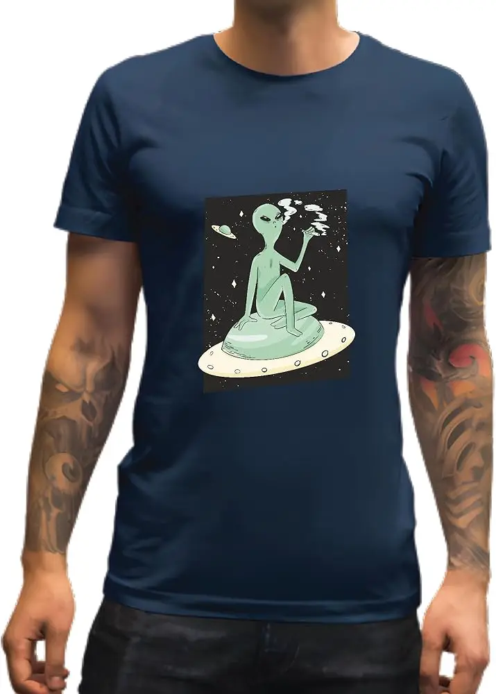 Alien Smoking Space Gift Ideal for Geeky Science Fiction Fans  High Quality 100%Cotton Short Sleeve