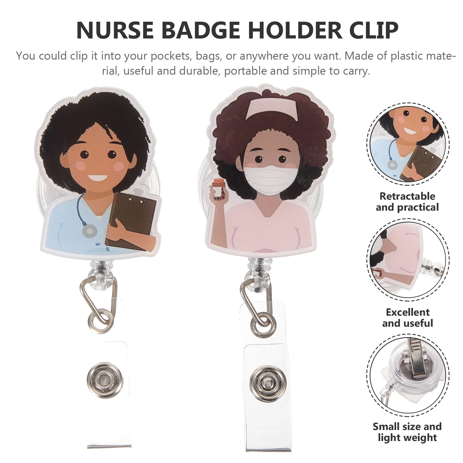 

2Pcs Retractable Badge Holder Nurse Id Card Holder Plastic Clip Swivel Lightweight Portable Hospital School Use