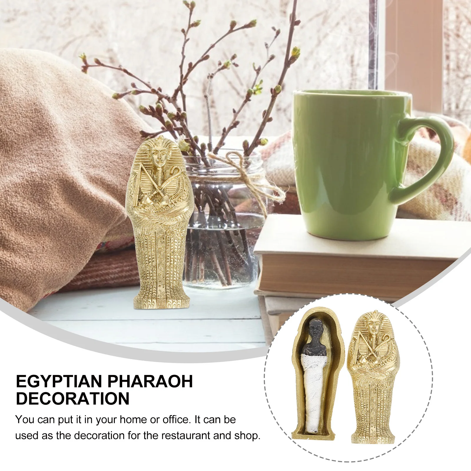 

Resin Craft Egyptian Pharaoh in Coffin Mummy Ornament Ancient Artifact Desktop Adornment Egyptian Table Decor Statue Craft