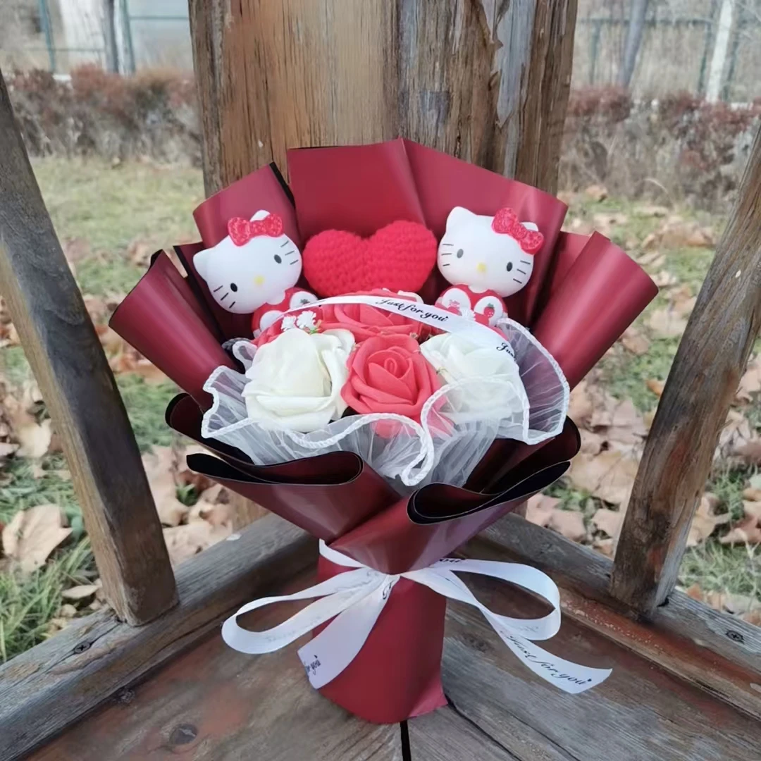 Ramo de estilos periféricos de Anime Hello Kitty, rosas artificiales, flores, boda, Navidad, regalo del Día de San Valentín