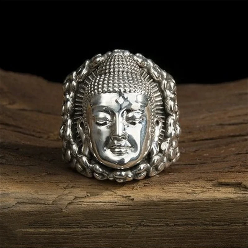 Ethnic Style Amitabha Buddha Ring For Men Jewelry Vintage Tathagata  Buddhist Personalized Ring Male Amulet Finger Accessories