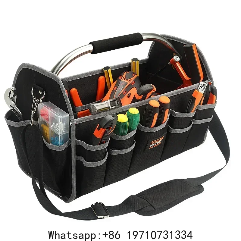 

1680D Oxford Cloth Tool Bag Iron Tube Multifunctional Electrician Tools Storage Large Capacity Woodworking Handbag Toolbag