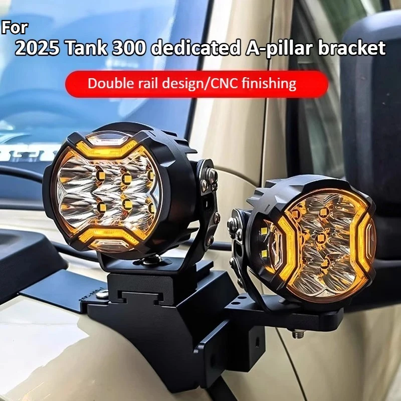For Tank 300 2025 A-Pillar Bracket Car Modification Hood Non-Punching Free Aluminum Alloy LED Double-Layer Light Stand