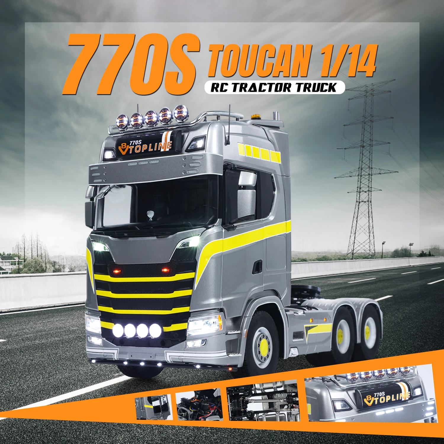 

TOUCAN 1/14 RC Трактор Грузовик 770S RTR 3Speed 6X6 Металлическое шасси Замки оси Грузовик Дим Звук Световая подвеска ST8 Игрушки для мальчиков