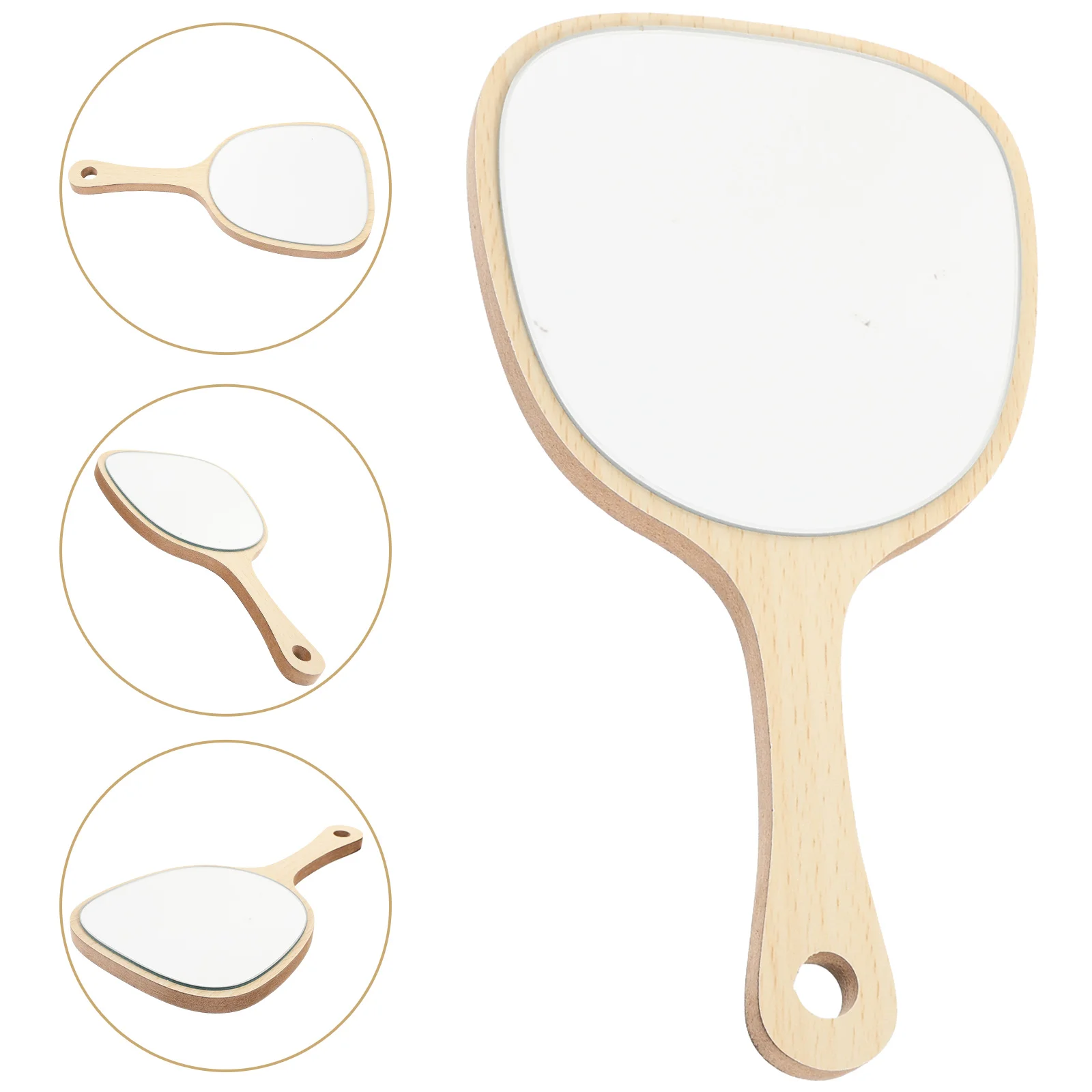 Medium Size Mirror Bathroom Round Ergonomic Design Salon Bamboo Handheld Wall Mounted