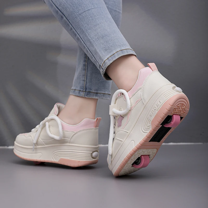 زلاجات دوارة ذات وجه جلدي للأطفال ، أحذية إندفاع للبنات ، يمكن للأولاد الذهاب إلى المدرسة زلاجات دوارة قابلة للفصل ، جديدة ، #5