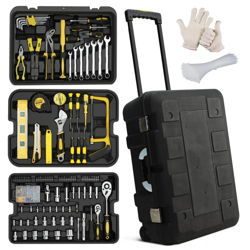 318pcs Rolling Toolbox Set with Trolley - Durable Metal Mechanic's Kit for Home Repairs, Portable