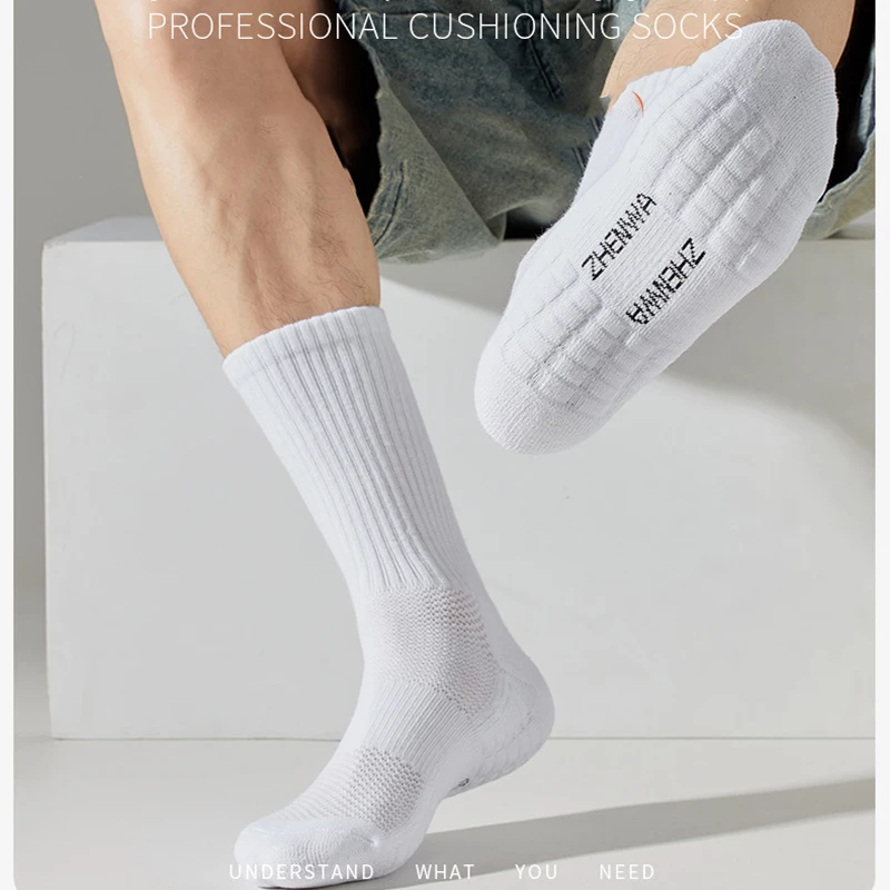 1pairs Socks Men\'s Cotton Deodorant Winter Towel Bottom with Velvet Mid-tube White Stockings Thickened Sports Basketball Socks