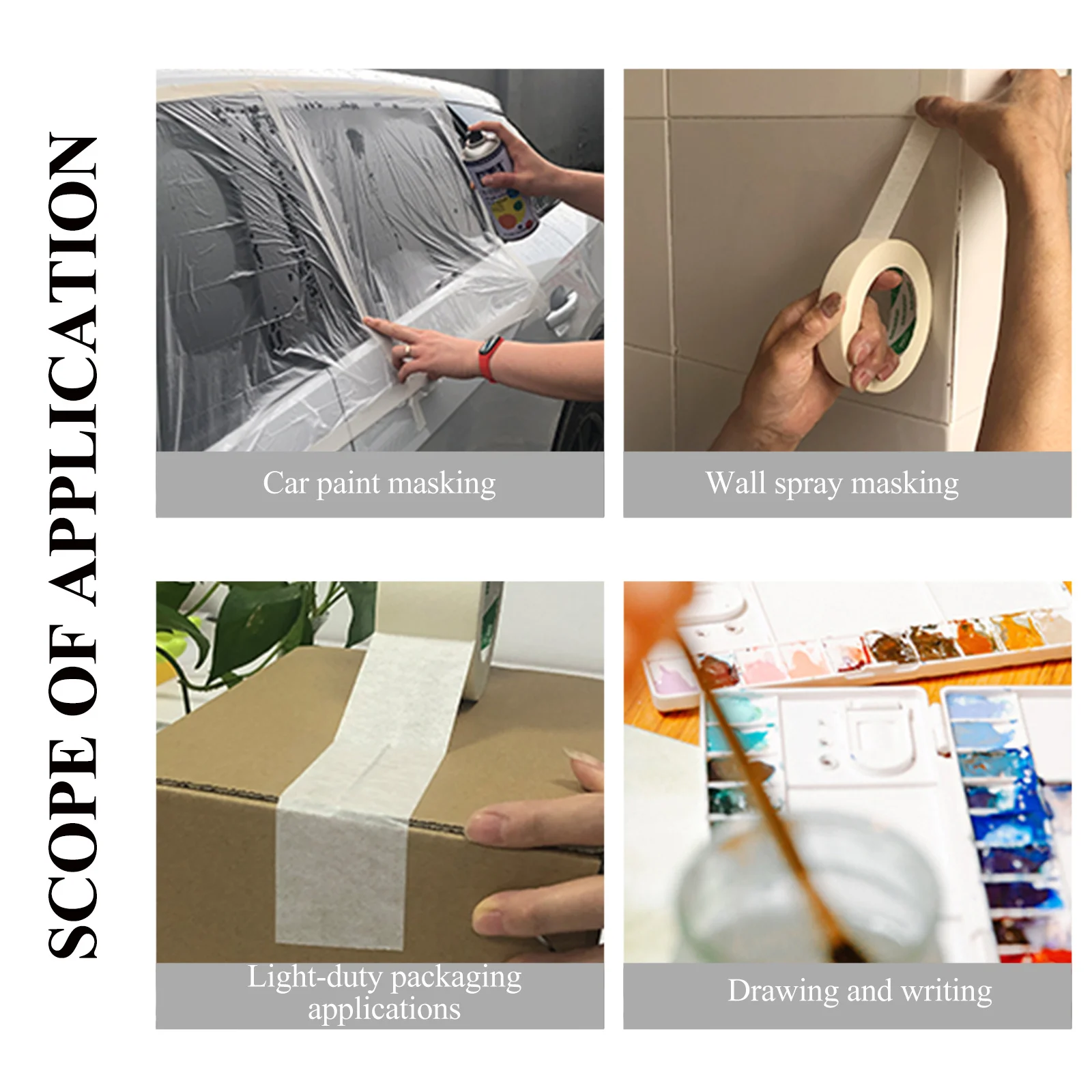 

10 pcs White Masking Tape, Crepe Paper For Car Spray Painting, Diy Wall Protection, Adhesive Writing Tape For Furniture,