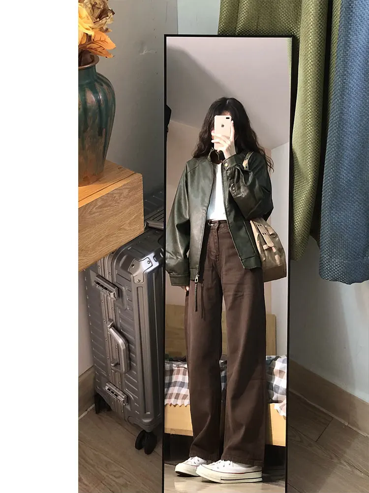 

Brown High Waist Wide Leg Jeans Women's Loose Fit Straight Cut Trousers Spring New Sle Vintage High Waist Loose Slimming Pants