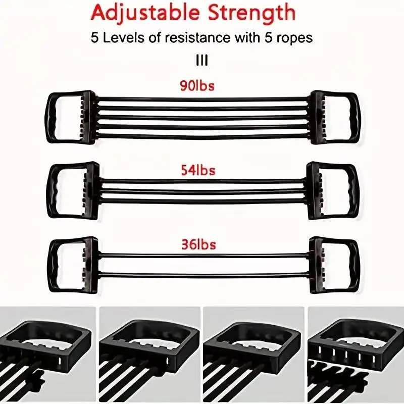 Full Body Workout Set - Chest Expander with 5 Removable Resistance Bands for Pilates, Push Ups, and Muscle Training - Strengthen