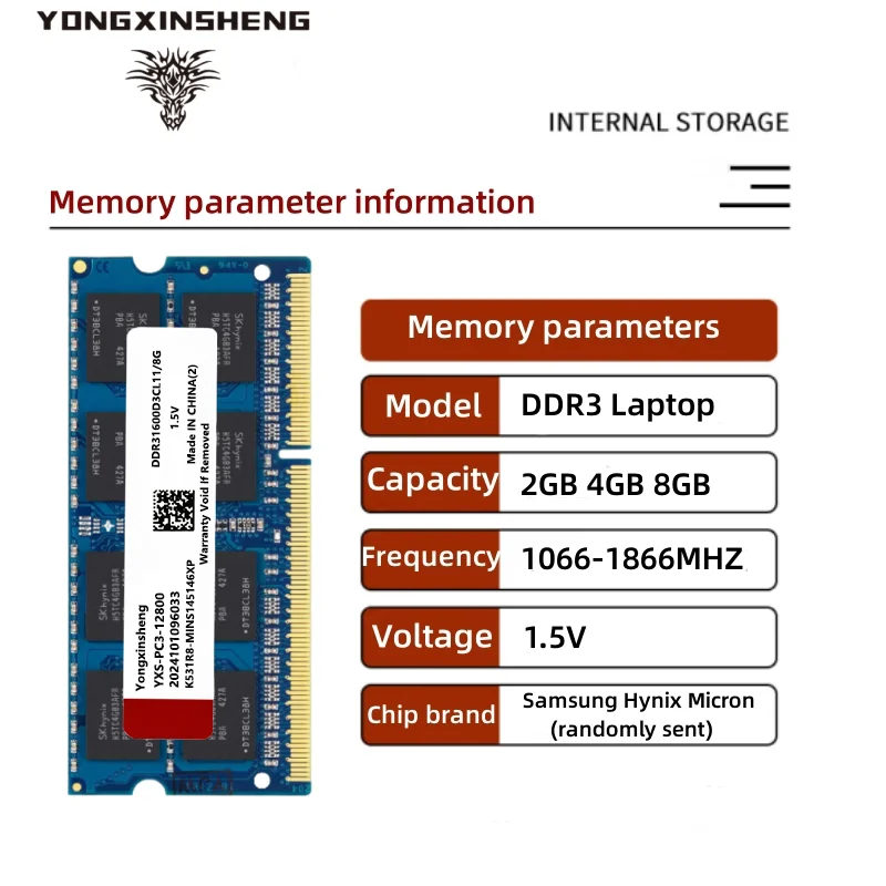 memoria ram ddr3 2GB 4GB 8GB ram ddr3 8500 1333 1600 1866 PC3 1066-1333-12800-14900MHz Non-ECC 1.5V CL11 204 Pin SODIMM 1.5V