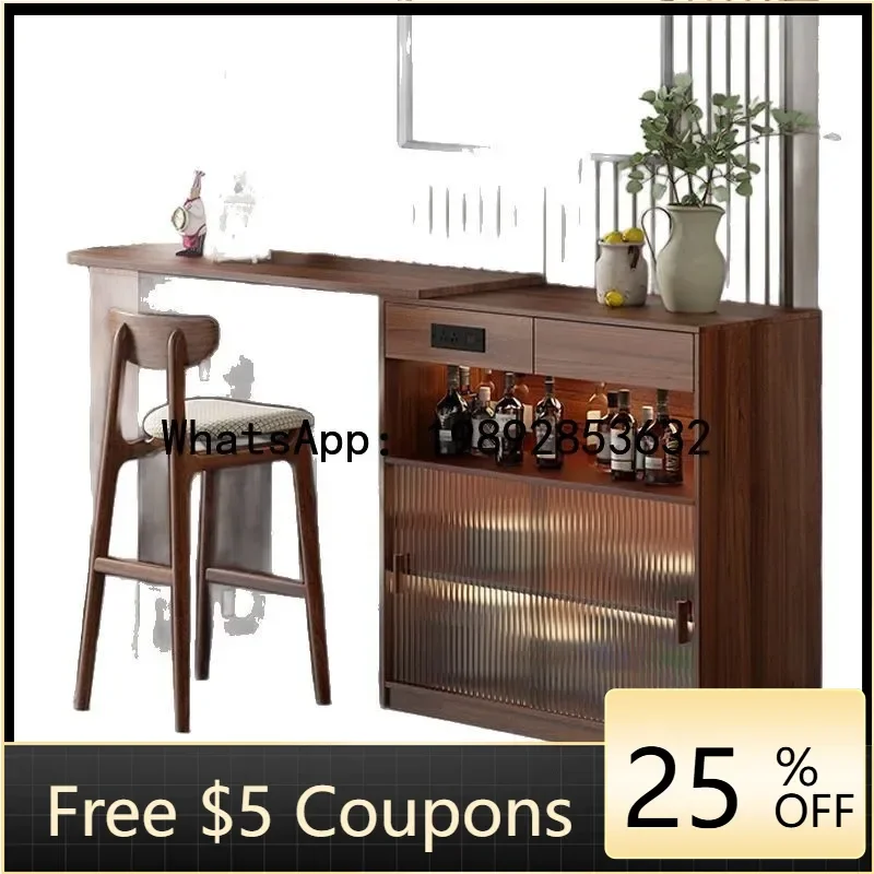

Z1 Solid Wood Bar Table Home Leisure Folding Extendable Bar Cabinet Sofa Side Partition Cabinet