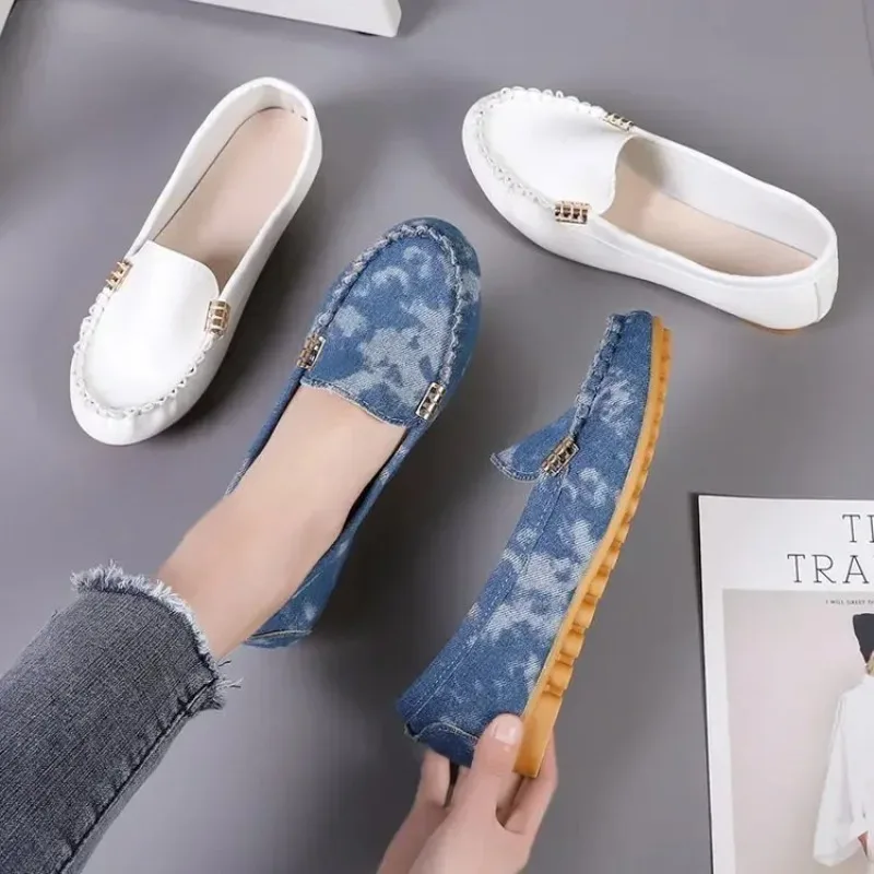 

Sizes 35-44 Fashion Flat Shoes Women Loafers Women Work Shoes Comfortable for Work Soft Round Toe Denim Flats Zapatos De Mujer