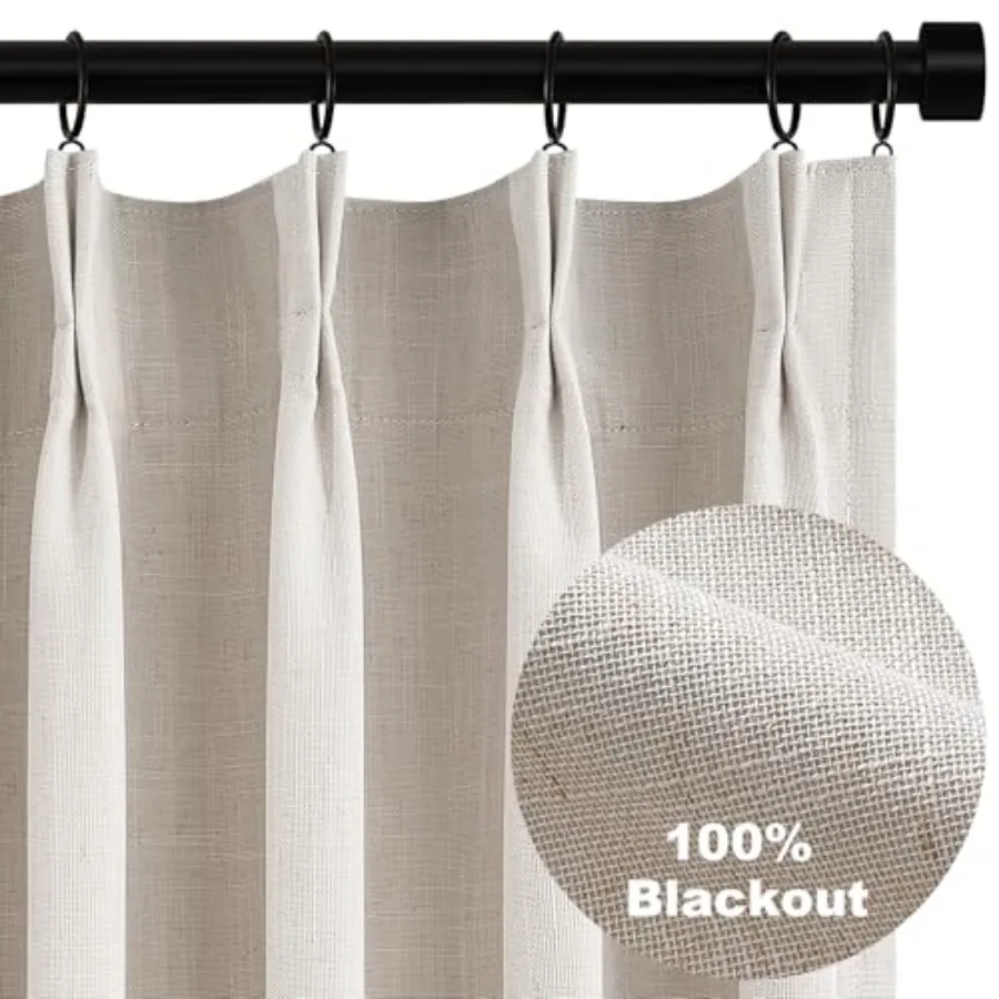 

Pinch Pleat Full Blackout Curtains and Drapes 84 Inch Length 2 Panels Set Room Darkening Soundproof Curtains with Hooks Rings f