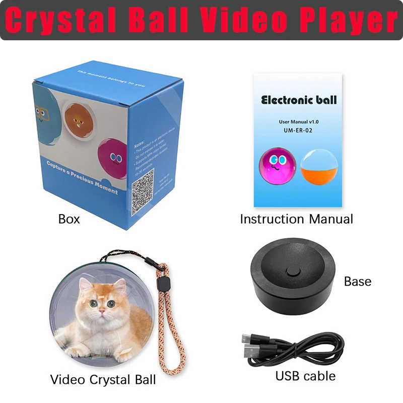 

3D Video Glass Ball Video Player 7cm DIY Art Ball Lamp Players- Spherical Pixel Display, Detachable Video And Sound Game Screen