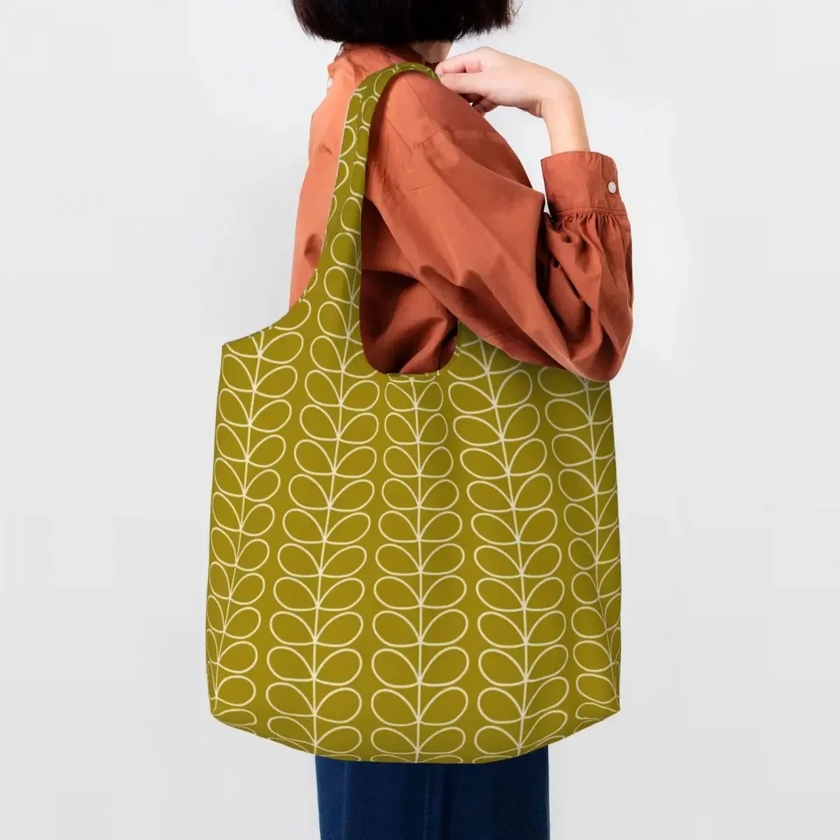 Custom Orla Kiely Linear Stem Seagrass Shopping Canvas Bag Women Portable Capacity Grocery Tote Shopper Bags Photograph Handbags