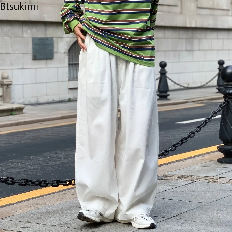 New Men's Fashion Wide Leg Cargo Pants Spring Autumn Male Straight Loose Trousers Vintage Hong Kong Streetwear Casual Long Pants