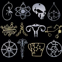 3pcs DIY Charm Tassels Earrings Organ Chemical Molecule DNA Spiral Stainless Steel Pendant Jewelry Craft Handmade Accessories