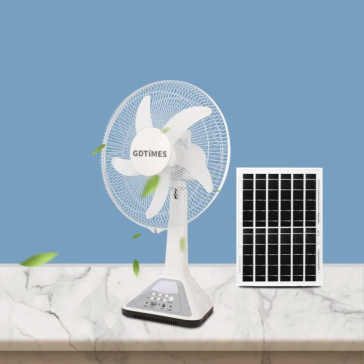 

14 Inches Solar Table Fan Air Cooler With Solar Panel AC DC Rechargeable Breeze Quiet Fan with LED Light