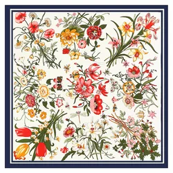 Lenços de seda Twil estampa floral para mulheres, bandana para senhora, envoltórios quadrados, Pashmina feminina, Pashmina luxuosa, 130x130cm