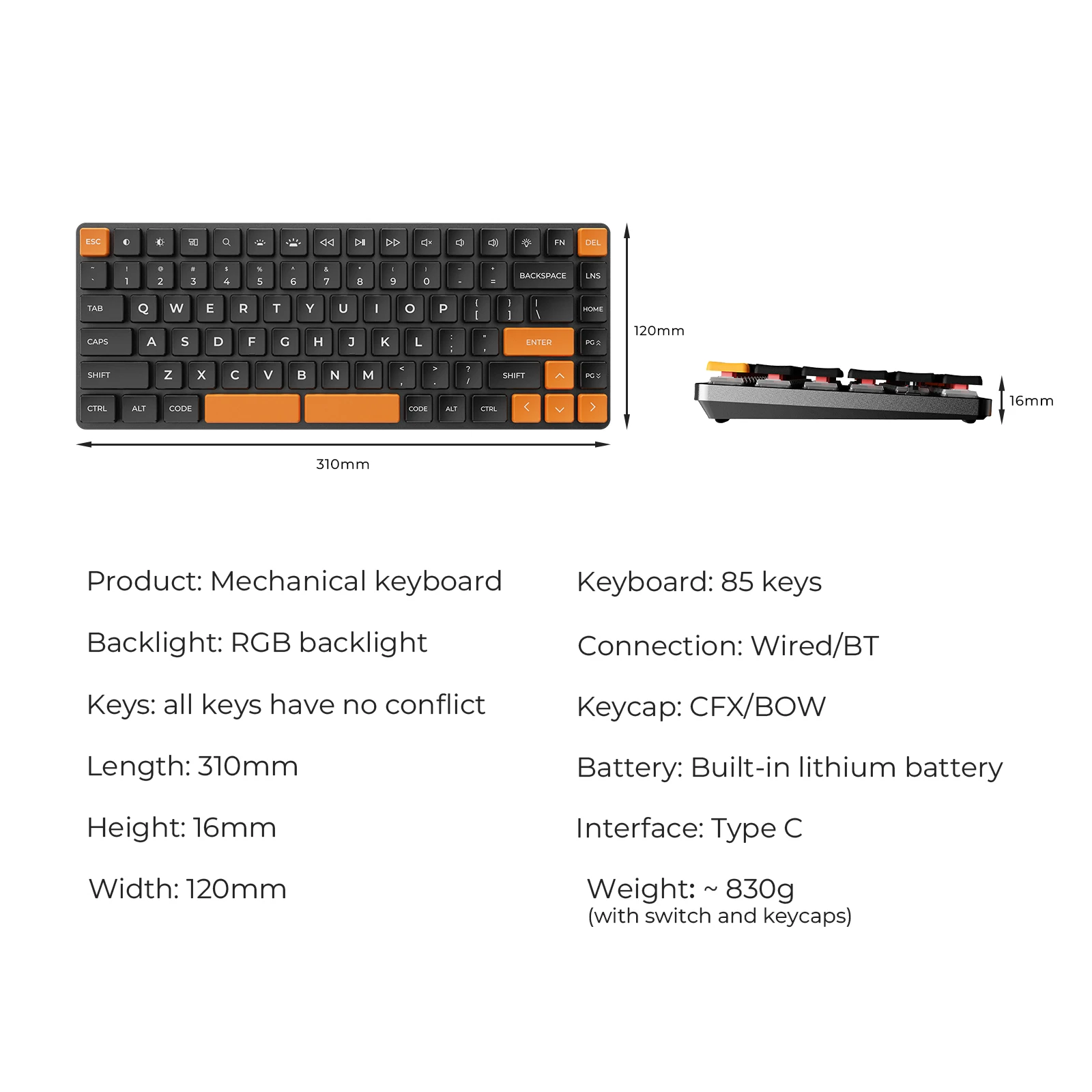 Chosfox 75% Alacsony Idom Gépi Kulcskarika RGB hot-swap Kulcskarika számára kailh 1350 Alacsony Idom Lovaglópálca Szokás DIY Kulcskarika készlet