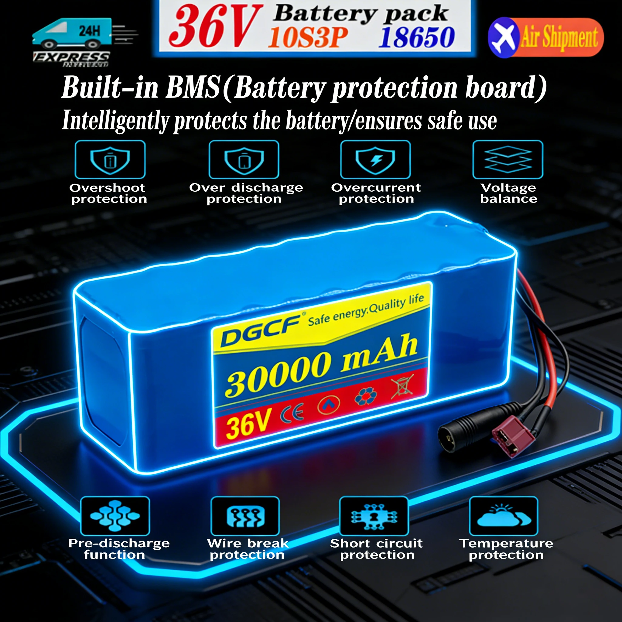 

New 36V 10S3P 30000mAh 18650 Battery Pack built-in 15A BMS,Electric Scooter Lithium Battery 500W Electric Scooter Battery