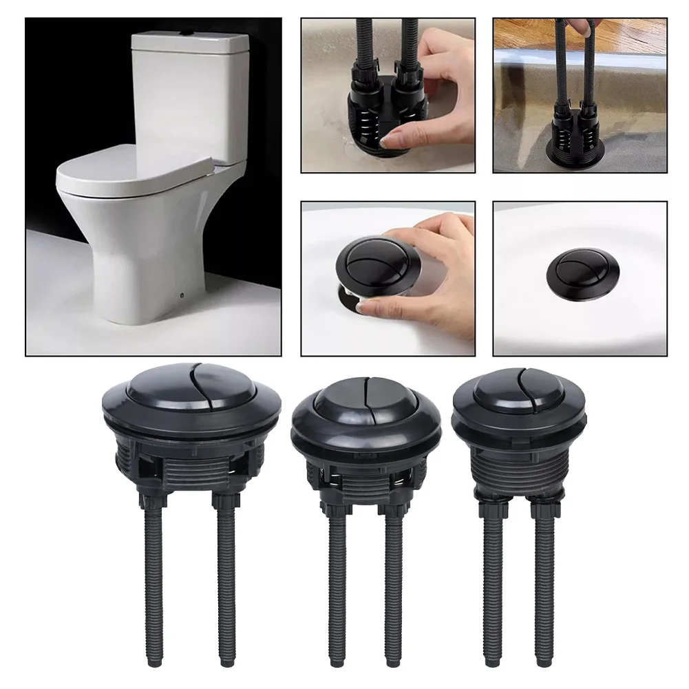 

1pc 38/48/58mm Dual Flush Toilet Tank Button Black Round Head Cistern Push Button For Bathroom Repair Accessories