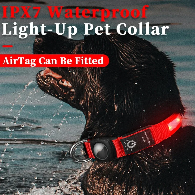 Dog Collar Hot Selling Airtag Protective Sleeve Without Positioning Tracker Waterproof LED Pet Luminous Collar Cat Collar