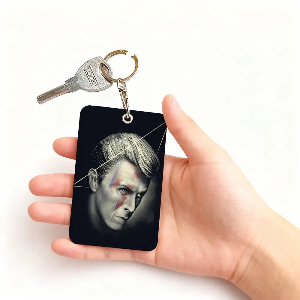 H-DAVID-BOWIE 1 Card Holder, Leather Card Storage Box, Key Chain, Access Tag Holder, ID Card Holder, Key Chain
