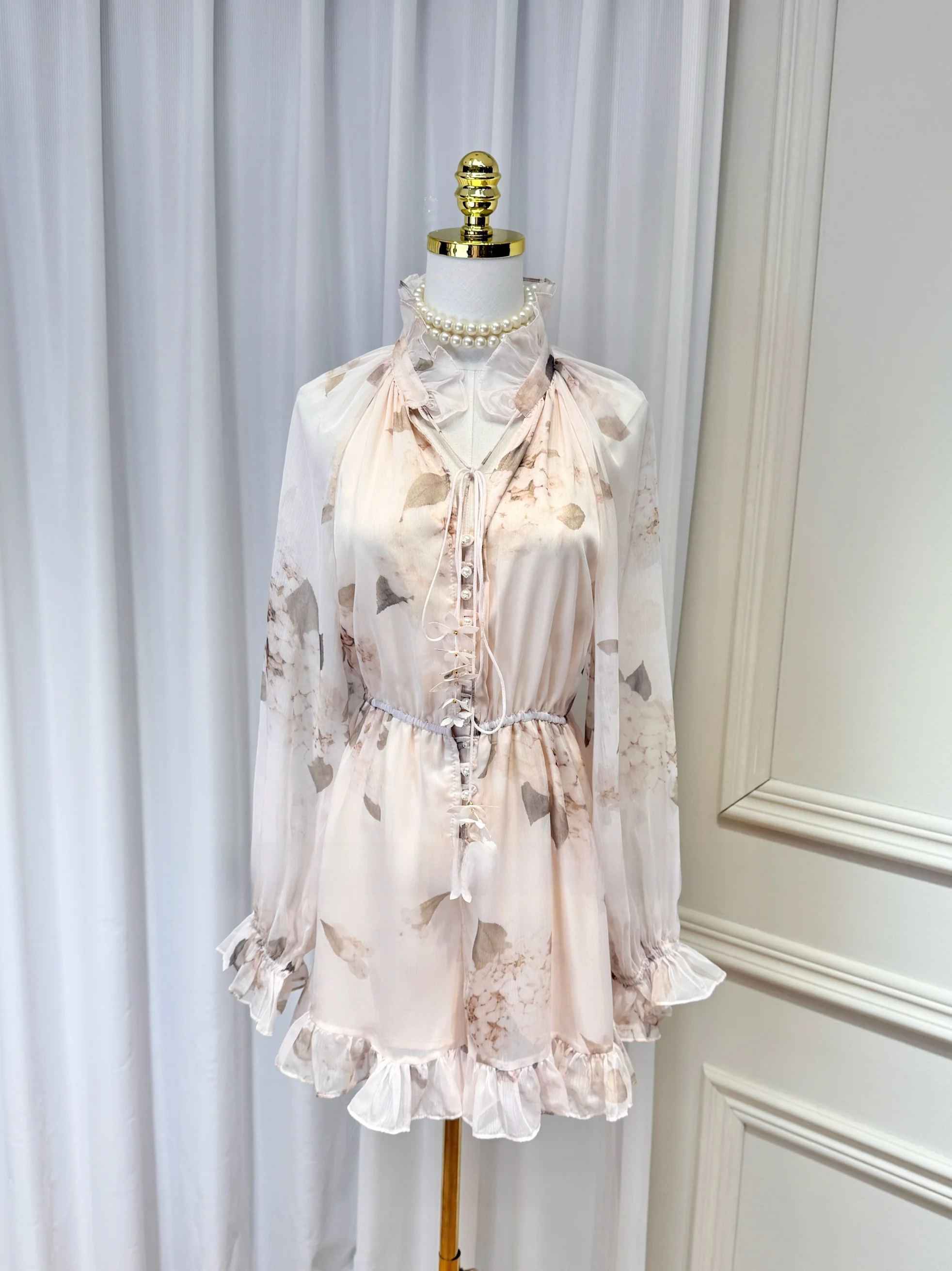 

Vaion Sle Fairy Gentle Print Кружевная отделка Галстук-бабочка Лепесток Bubble Sve Long Sve Комбинезон с эластичной резинкой на талии orts