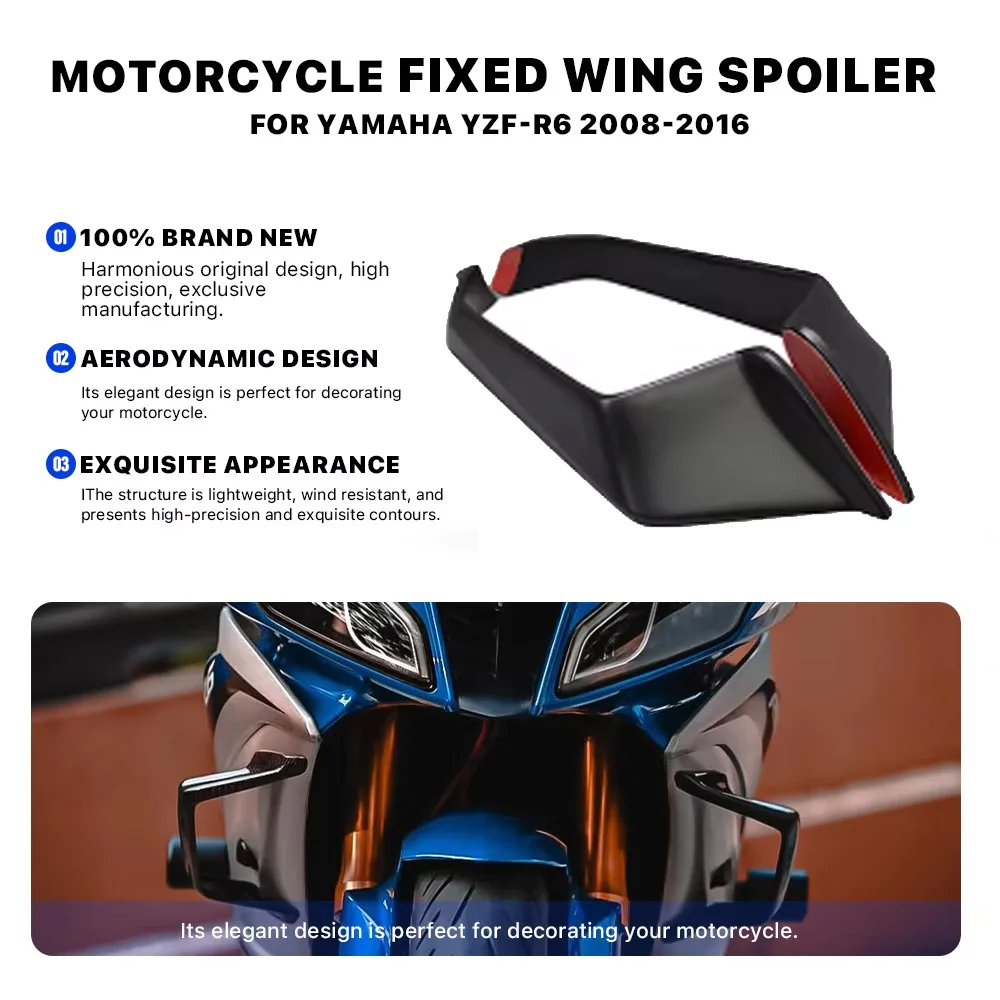 

For Yamaha YZF-R6 YZFR6 2008 -2016 Motorcycle Fixed Wing Side Panel Winglet Front Aerodynamic Windshield Wing Spoiler Fairing