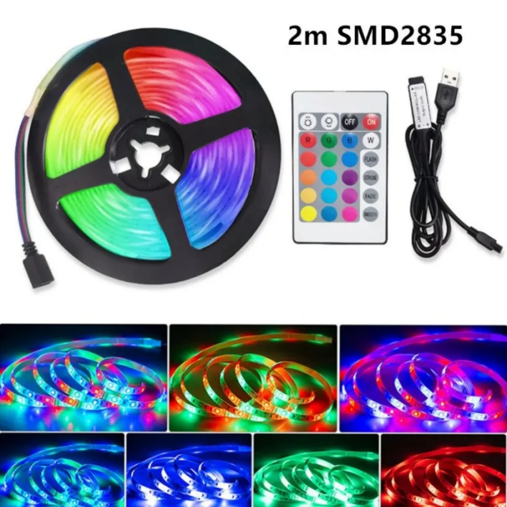 2M RGB USB diody na wstążce LED SMD2835 24 klucz zdalnego sterowania elastyczna taśma taśma z diodami do pokoju podświetlenia oświetlenie dekoracyjne