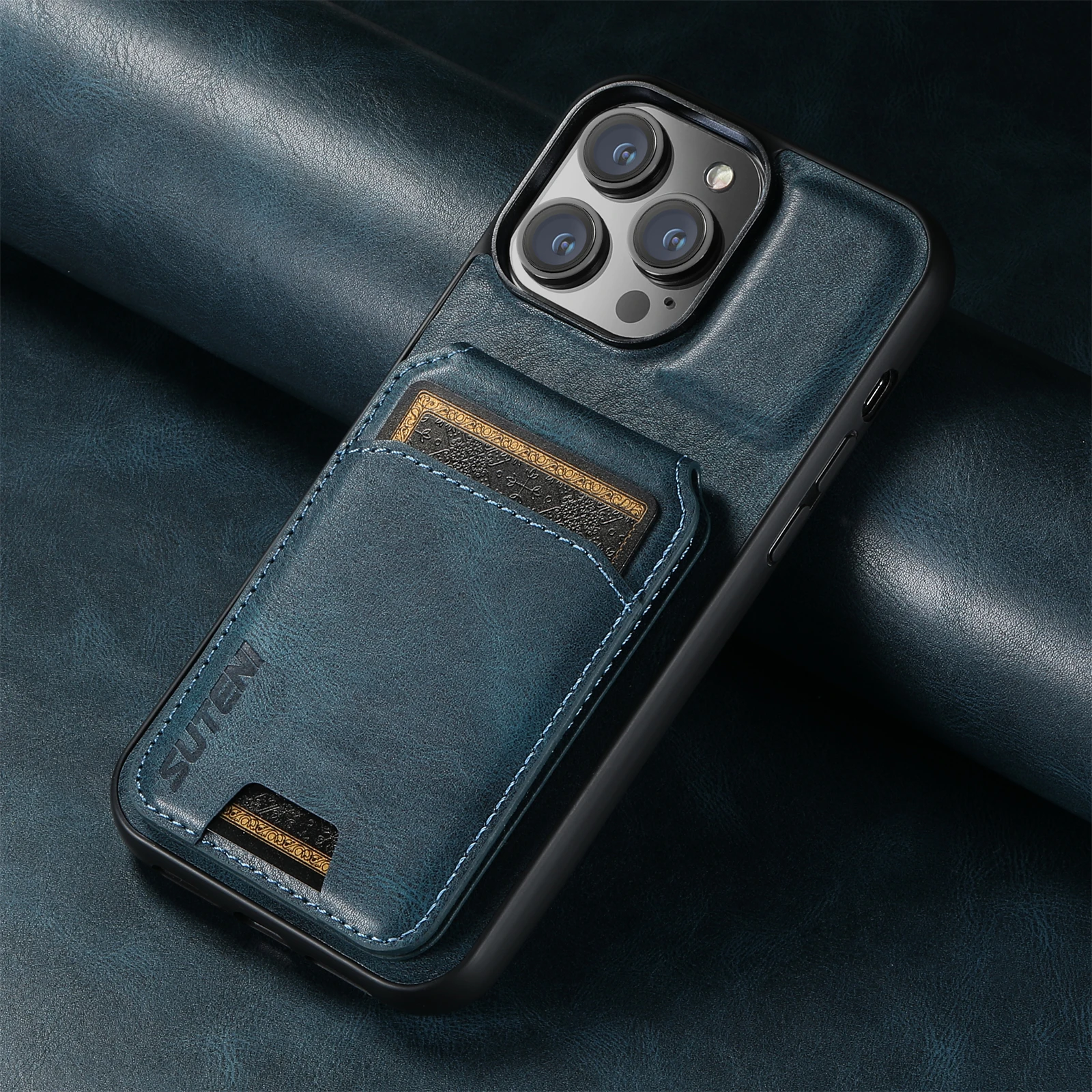 SUTENI Luxe Lederen Kaarthouder Telefoon Case Portemonnee Kickstand Cover Voor iPhone 17 16 15 14 13 12 11 Pro Plus X Xs XR