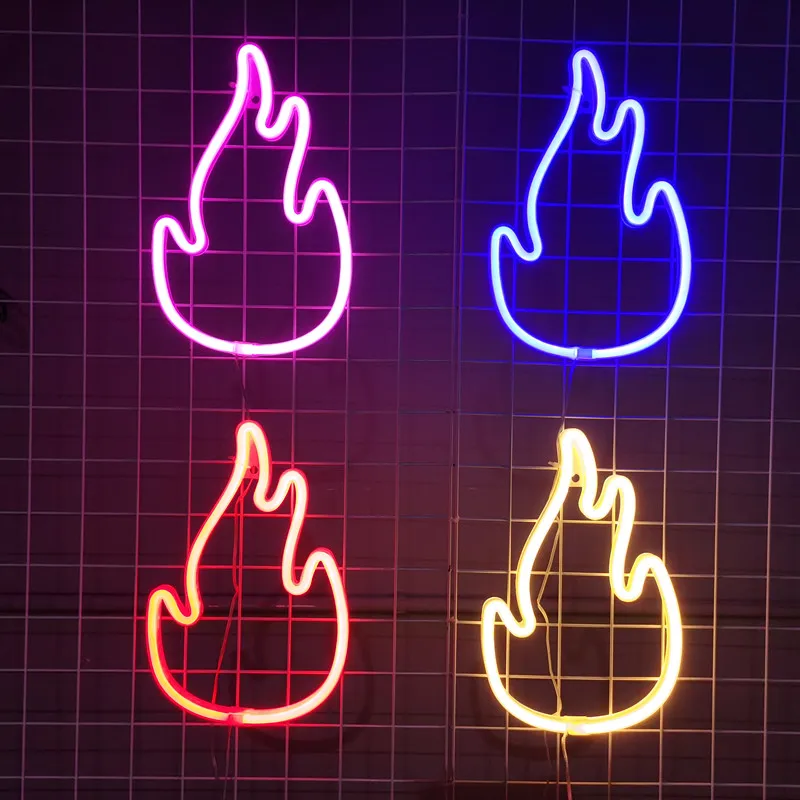 

LED Flame Neon Sign Lights For Bedroom Wall Originality Battery USB Night Lamp Atmosphere Wedding Xmas Party Home Room Decor