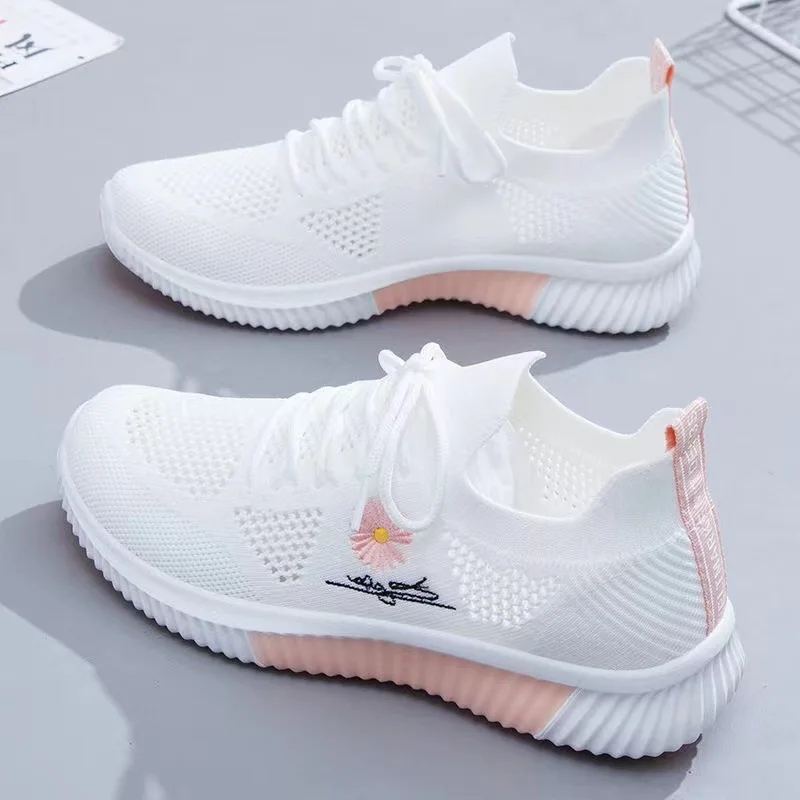 

Summer Small White Shoes for Women's Casual Flying Knitted Shoes Comfortable Soft Sole Breathable Running Students' Shoes