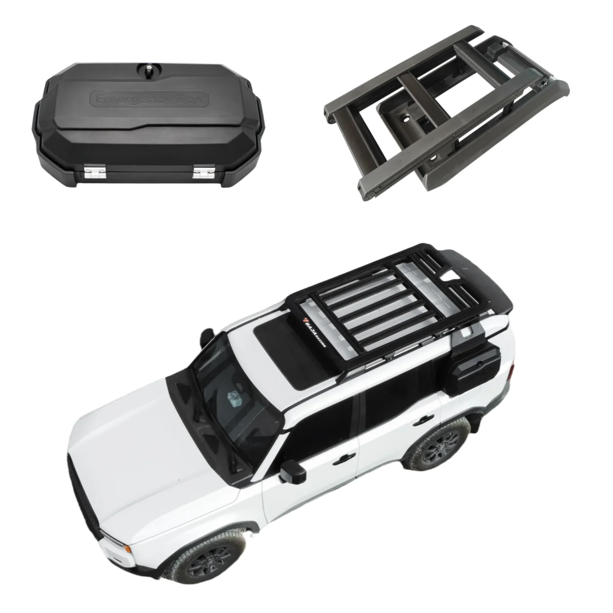 

Car Roof Rack Roof Platform Adjustable Flat Platform & Side Emergency Box For Toyota New Prado LC250 FJ250 2024+