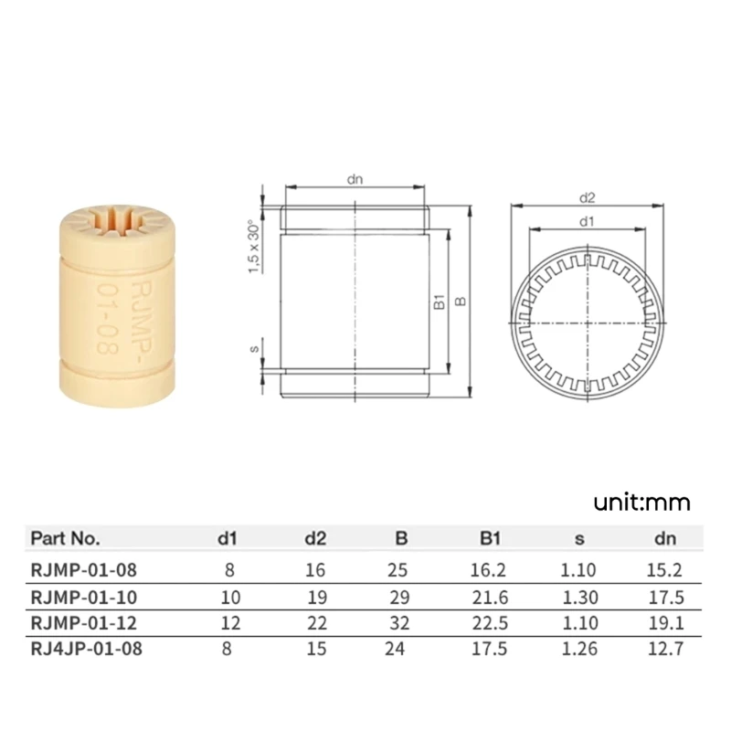 F3KE RJMP-01-08/10/12mm Solidne plastikowe łożysko 8m 10mm 12mm RJ4JP-01-08 DIY drukarka 3D