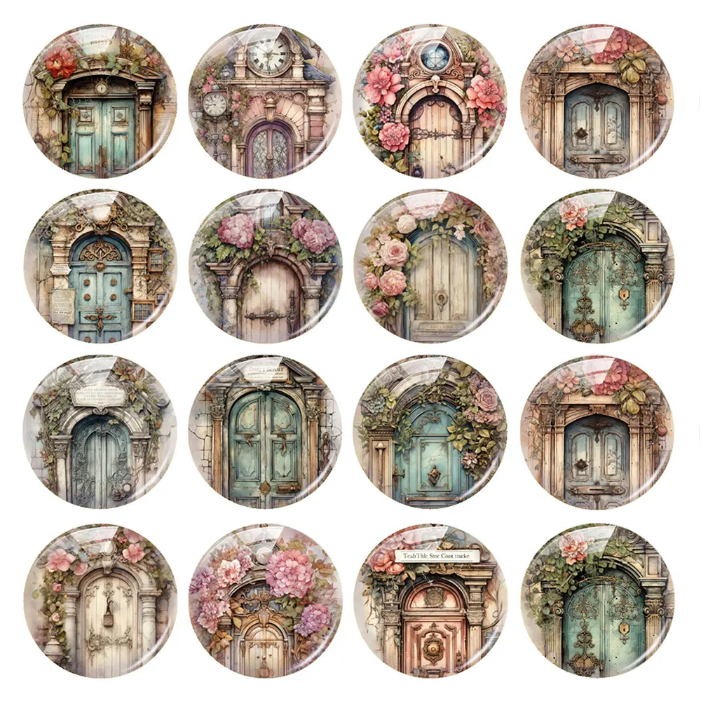 Handmade Flower House Door Photo Glass Cabochon Flatback Demo Flat Back Cameo For Diy Jewelry Making Supplies Accessories