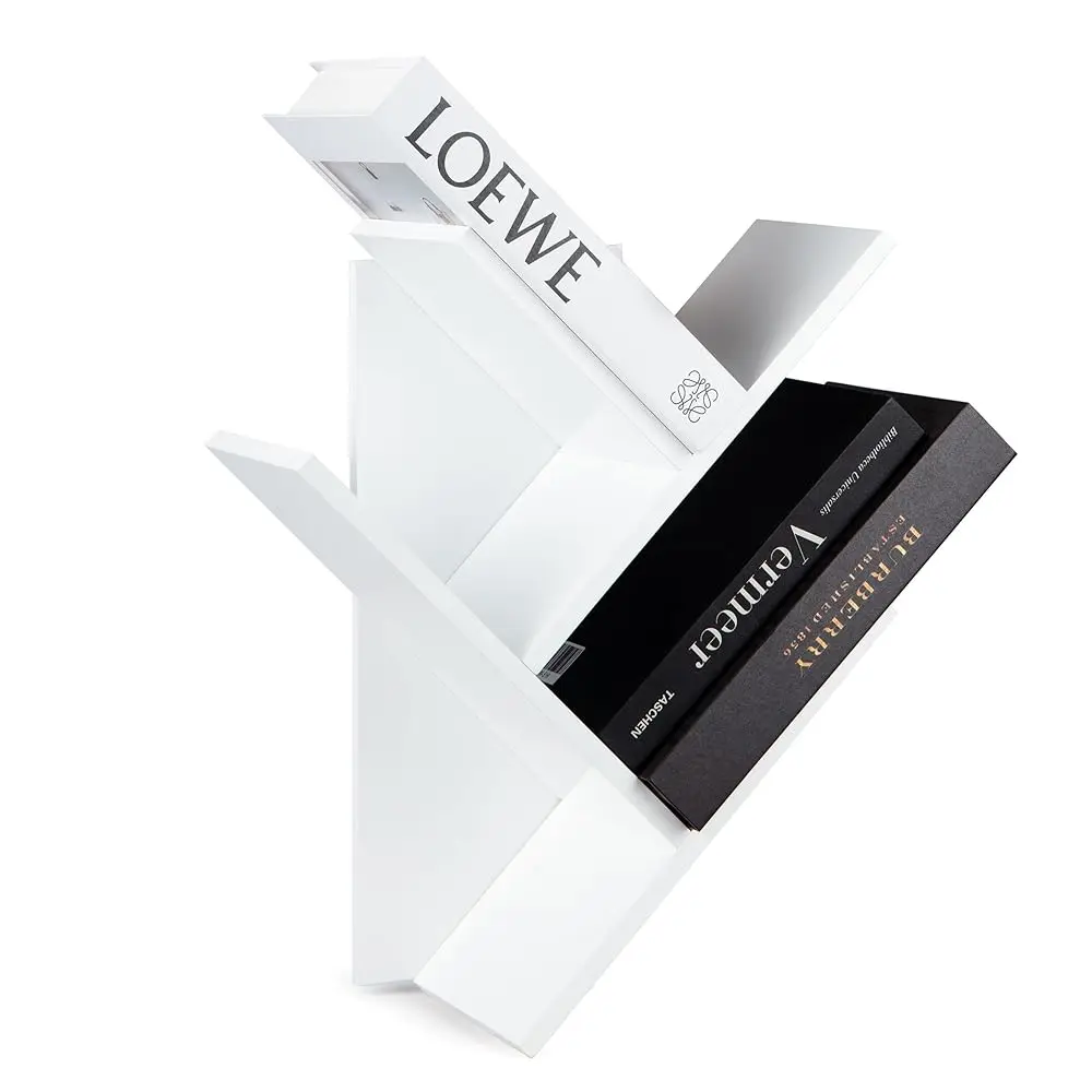 Rak Buku Pohon, Pohon Rak Buku Terpasang Di Dinding 3 Tingkat – Organizer Buku Putih Kayu Pinus Solid, Rak Buku Pohon Buku, Rak Buku Untuk