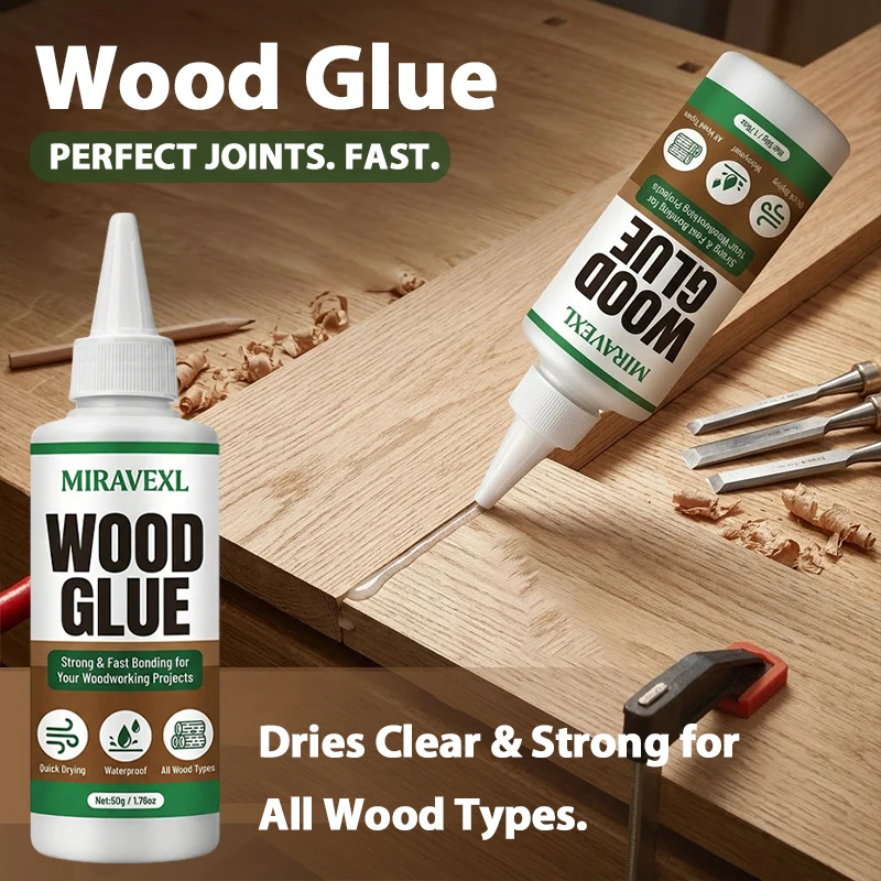 Quick Drying Wood Glue Strong Bond Adhesive for All Wood Types Carpentry and Outdoor Woodwork Maintenance 50g MIRAVEXL