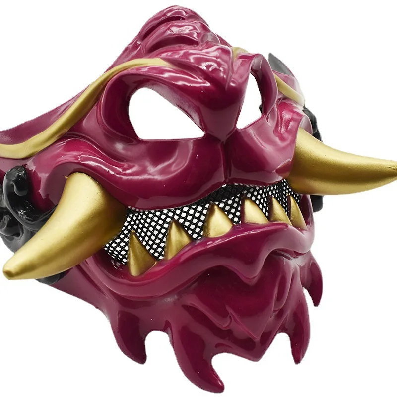 Teufel-Samurai-Maske Halloween Cosplay Furchtbare Zahnmaske Halbgesichtsmaske Maskerade-Maske Party-Maske Japanische Maske für Karneval – Detail 3